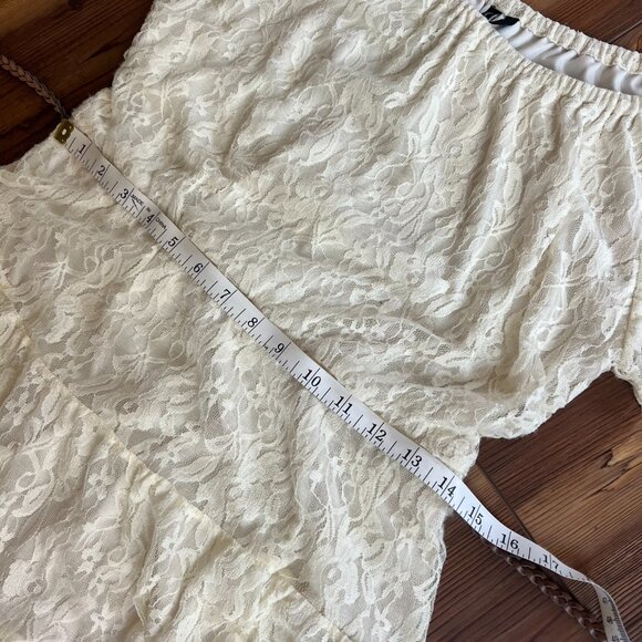 HeartSoul Ivory Flutter Sleeve Lace Dress with Skinny Brown Braided Belt Size L - Picture 9 of 10